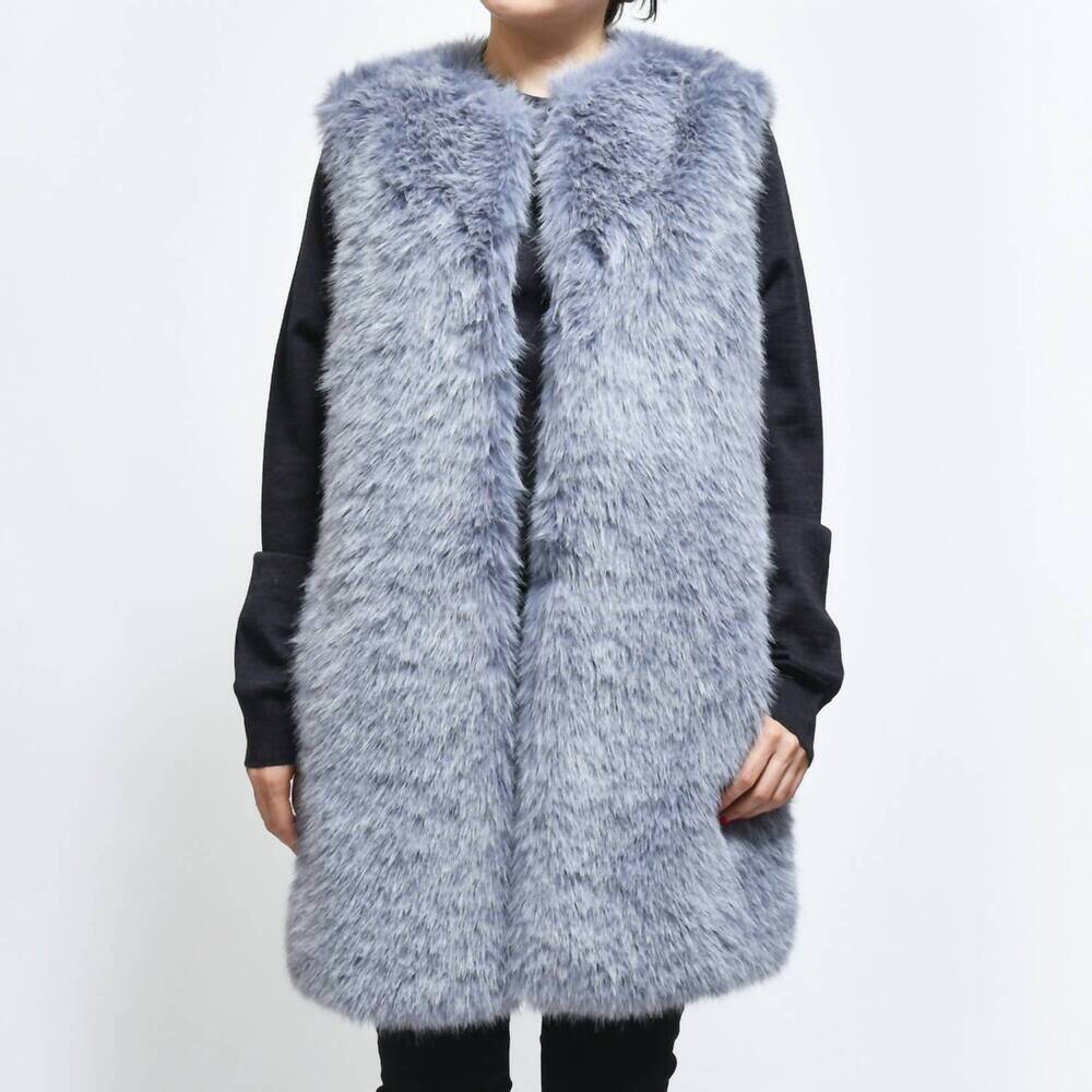 NEW HERNO eco-fur long vest in blue